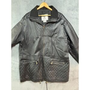 Vintage Maggie Lawrence Collection Black Patchwork Leather Coat - Size 18/20